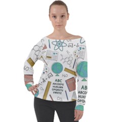 School Subjects And Objects Vector Illustration Seamless Pattern Off Shoulder Long Sleeve Velour Top by Grandong