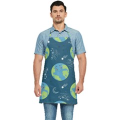 Seamless Pattern Cartoon Earth Planet Kitchen Apron by Grandong