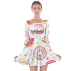 Vector Donut Seamless Pattern Long Sleeve Skater Dress by Grandong