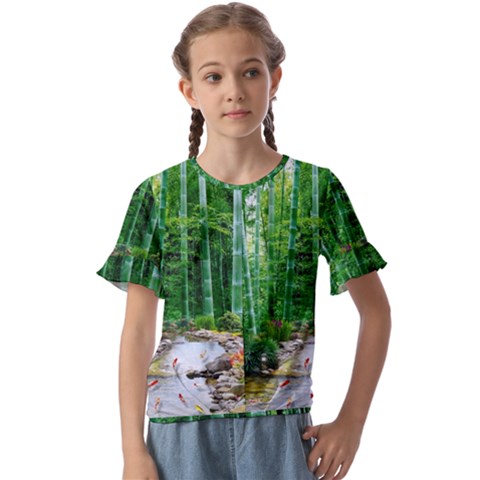 Bamboo Forest Squid Family Kids  Cuff Sleeve Scrunch Bottom T-shirt by Grandong