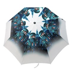 Blue Castle Halloween Horror Haunted House Folding Umbrellas by Sarkoni