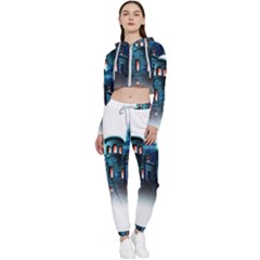 Blue Castle Halloween Horror Haunted House Cropped Zip Up Lounge Set by Sarkoni