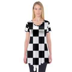 Black White Chess Board Short Sleeve Tunic  by Ndabl3x
