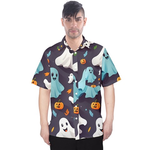 Ghost Pumpkin Scary Men s Hawaii Shirt by Ndabl3x