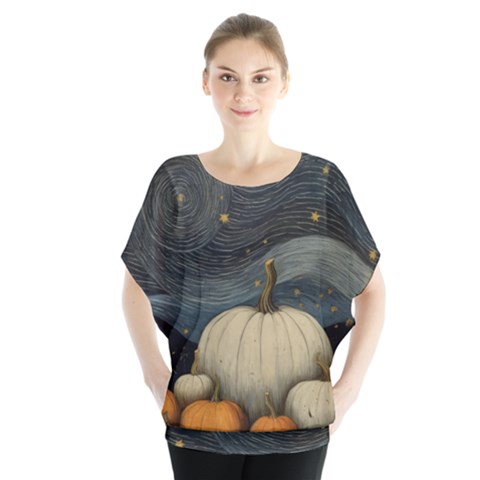 Pumpkin Halloween Batwing Chiffon Blouse by Ndabl3x