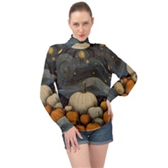 Pumpkin Halloween High Neck Long Sleeve Chiffon Top by Ndabl3x
