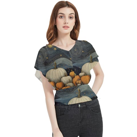 Pumpkin Halloween Butterfly Chiffon Blouse by Ndabl3x
