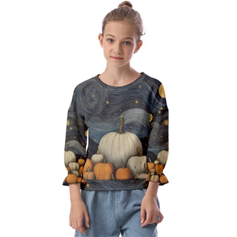 Pumpkin Halloween Kids  Cuff Sleeve Top by Ndabl3x