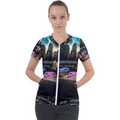 Teenage Mutant Ninja Turtles Leonardo Raphael Michelangelo Donatello Short Sleeve Zip Up Jacket by Sarkoni