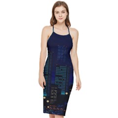 Pixel Art Night City Japan Bodycon Cross Back Summer Dress by Sarkoni