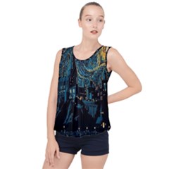 Hogwarts Starry Night Van Gogh Bubble Hem Chiffon Tank Top by Sarkoni