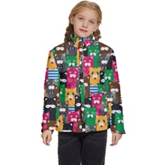 Cats Funny Colorful Pattern Texture Kids  Puffer Bubble Jacket Coat by Grandong