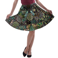 Digital Art Triangle Pattern Texture Mosaic A-line Skater Skirt by Grandong