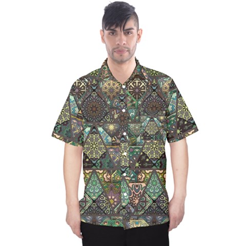 Digital Art Triangle Pattern Texture Mosaic Men s Hawaii Shirt by Grandong