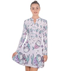 Cartoon Cat Cute Animal Kawaii Pastel Pattern Long Sleeve Panel Dress by Ndabl3x