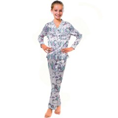 Cartoon Cat Cute Animal Kawaii Pastel Pattern Kids  Satin Long Sleeve Pajamas Set by Ndabl3x
