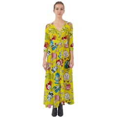 Robot Pattern Button Up Boho Maxi Dress by Ndabl3x