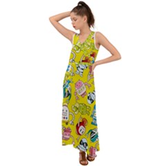 Robot Pattern V-neck Chiffon Maxi Dress by Ndabl3x