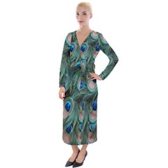 Peacock-feathers,blue2 Velvet Maxi Wrap Dress by nateshop