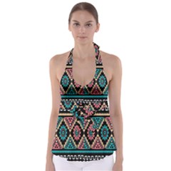 Aztec Wallpaper Tie Back Tankini Top by nateshop