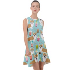Welsh Corgis Dog Boba Tea Bubble Tea Cute Kawaii Frill Swing Dress by Grandong