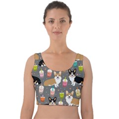 Welsh Corgi Dog Boba Tea Bubble Kawaii Velvet Crop Top by Grandong