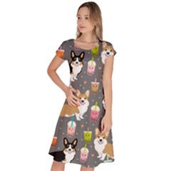 Welsh Corgi Dog Boba Tea Bubble Kawaii Classic Short Sleeve Dress by Grandong
