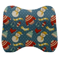 Winter Blue Christmas Snowman Pattern Velour Head Support Cushion by Grandong