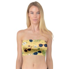 Seamless Pattern Of Sunglasses Tropical Leaves And Flower Bandeau Top by Grandong