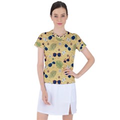 Seamless Pattern Of Sunglasses Tropical Leaves And Flower Women s Sports Top by Grandong