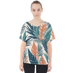 Colorful Tropical Leaf V-neck Dolman Drape Top by Jack14
