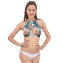 Colorful Tropical Leaf Cross Front Halter Bikini Top View1