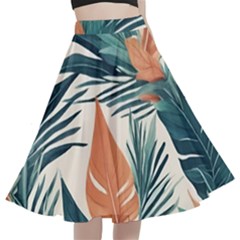 Colorful Tropical Leaf A-line Full Circle Midi Skirt With Pocket by Jack14