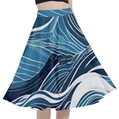 Abstract Blue Ocean Wave A-line Full Circle Midi Skirt With Pocket by Jack14
