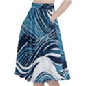 Abstract Blue Ocean Wave A-Line Full Circle Midi Skirt With Pocket View2