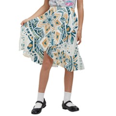 Boho Pattern Kids  Ruffle Flared Wrap Midi Skirt by Valentinaart