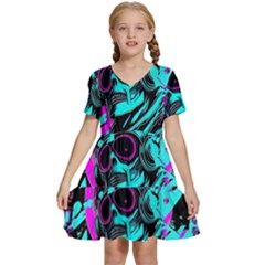 Aesthetic Art  Kids  Short Sleeve Tiered Mini Dress by Internationalstore
