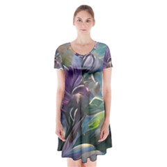 Abstract Blossoms  Short Sleeve V-neck Flare Dress by Internationalstore