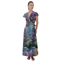Abstract Blossoms  Flutter Sleeve Maxi Dress by Internationalstore