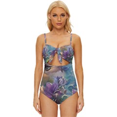 Abstract Blossoms  Knot Front One-piece Swimsuit by Internationalstore