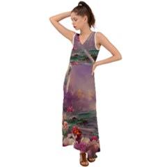 Abstract Flowers  V-neck Chiffon Maxi Dress by Internationalstore