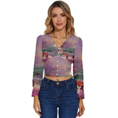 Abstract Flowers  Long Sleeve V-neck Top by Internationalstore