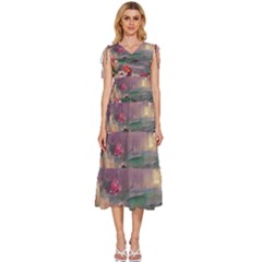 Abstract Flowers  V-neck Drawstring Shoulder Sleeveless Maxi Dress by Internationalstore