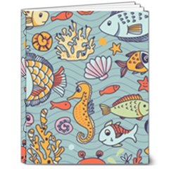Cartoon Underwater Seamless Pattern With Crab Fish Seahorse Coral Marine Elements 8  X 10  Hardcover Notebook by uniart180623