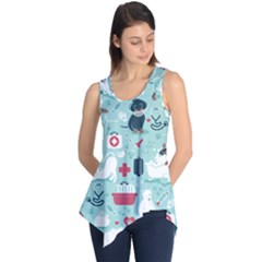 Veterinarian Medicine T- Shirt Veterinary Medicine, Happy And Healthy Friends    Aqua Background Red Sleeveless Tunic by ZUXUMI