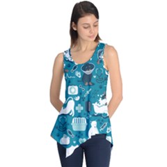 Veterinarian Medicine T- Shirt Veterinary Medicine, Happy And Healthy Friends    Turquoise Backgroun Sleeveless Tunic by ZUXUMI