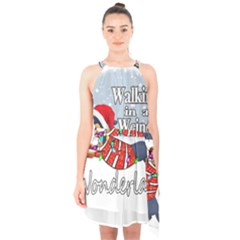 Weiner T- Shirt Walking In A Weiner Wonderland T- Shirt (1) Weiner T- Shirt Walking In A Weiner Wonderland T- Shirt Halter Collar Waist Tie Chiffon Dress by ZUXUMI