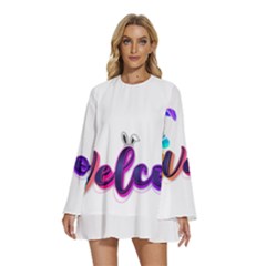 Arts Round Neck Long Sleeve Bohemian Style Chiffon Mini Dress by Internationalstore