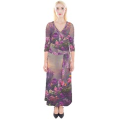 Floral Blossoms  Quarter Sleeve Wrap Maxi Dress by Internationalstore