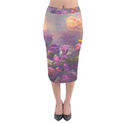 Floral Blossoms  Velvet Midi Pencil Skirt by Internationalstore